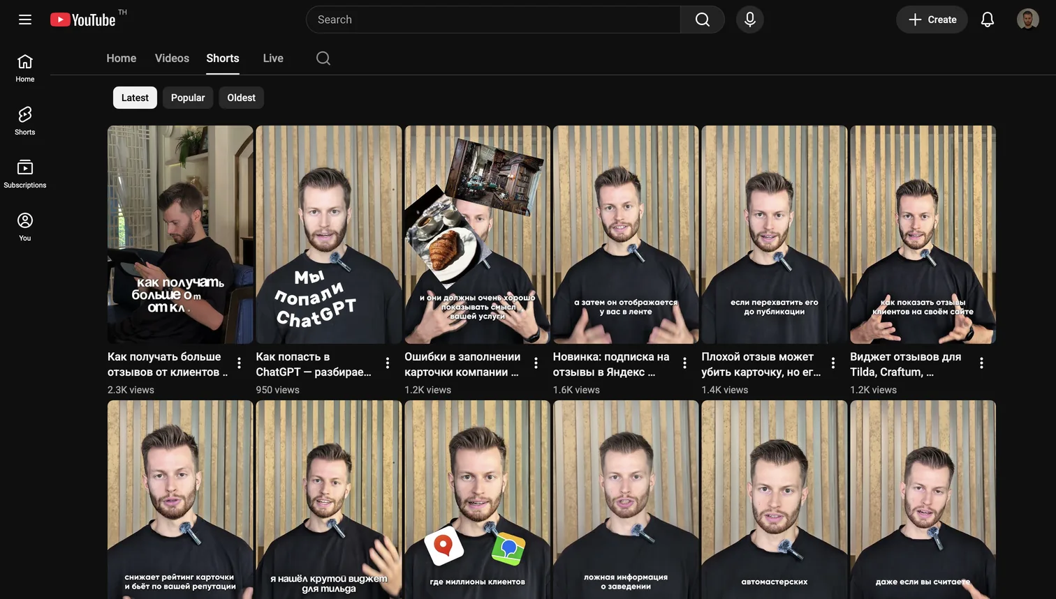 MyReviews Shorts on YouTube with view counts