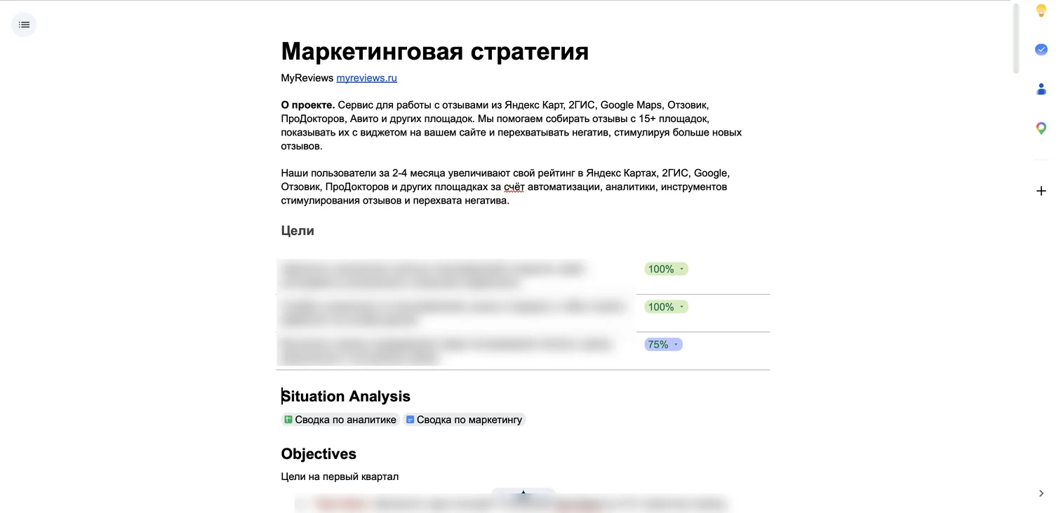 MyReviews marketing strategy document: about the project and the progress on its goals